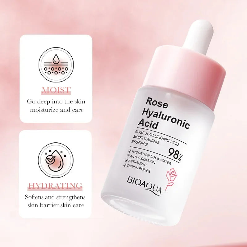 BIOAOUA Rose Nourishing Essence Hyaluronic Acid Moisturizing Face Serum Hydrating Brighten Shrink Pores Facial Skincare